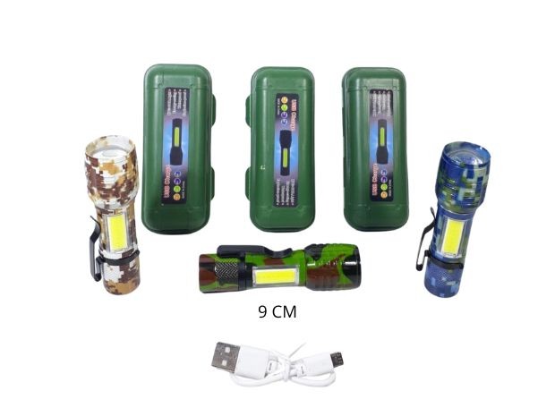 &u+ LINTERNA TACTICA LED MILITAR RECARGABLE ZOOM USB CAMUFLADA